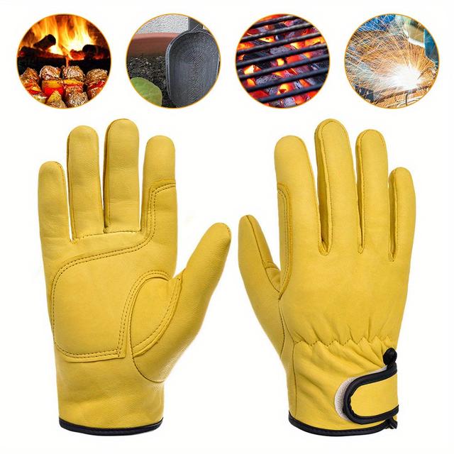 TEMU Guantes de trabajo de cuero vacuno resistentes al desgaste | Protección de seguridad para soldadura de trabajadores de cuero sintético para jardinería, deportes, motociclistas y conductores