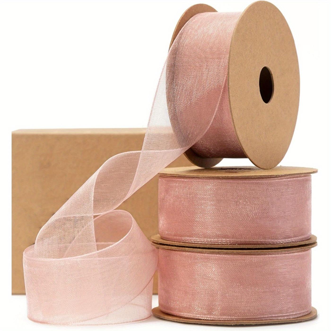 TEMU Tres rollos de cinta translúcida en color crema y , que miden 1 por 30 yardas, perfectos para regalos hechos a , decoraciones navideñas, , y coronas en un color melocotón.