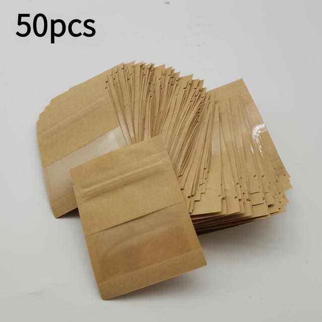 TEMU 50 To 200pcs, Small Resealable Coin Envelope Bags Featuring A Transparent Window, Made From Brown Paper, Ideal For Storing Or For Party Favors.