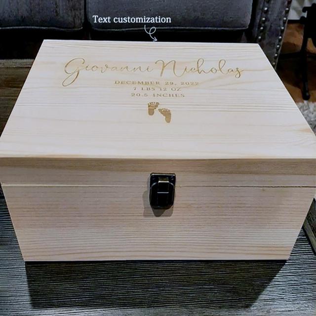 TEMU Personalized Laser-engravable Memorial Box - Custom Text/name/date & Symbol, Wood Keepsake Box Suitable For Baptism, Birthday, Wedding Or Funeral Gifts