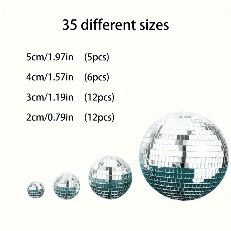 TEMU Set Of 35 Mirror Disco Balls Suit-silvery Reflective Decorations, Suitable For Party Decoration, Birthday, Graduation Ceremony-hanging Ornament Ball Without Electricity, For Celebrations