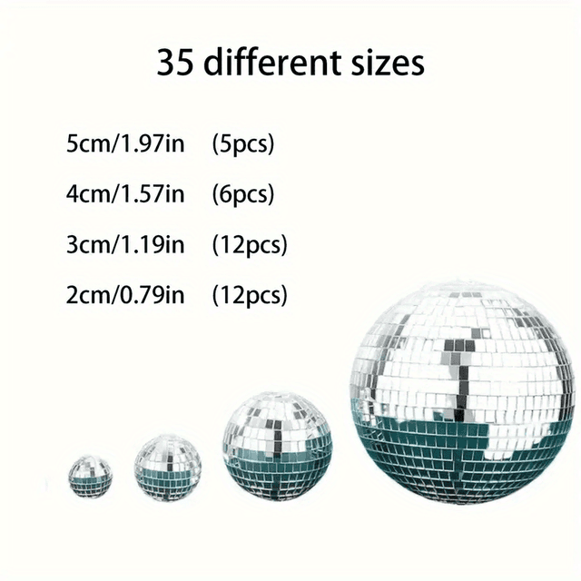 TEMU Set Of 35 Mirror Disco Balls Suit-silvery Reflective Decorations, Suitable For Party Decoration, Birthday, Graduation Ceremony-hanging Ornament Ball Without Electricity, For Celebrations