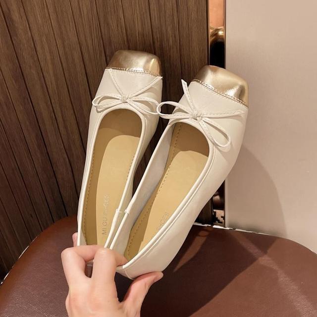 TEMU Stylish Women's Flat Shoes Featuring A Bow, Square Toe, And Slip-on Design, Perfect For A Chic Look., Women Shoes