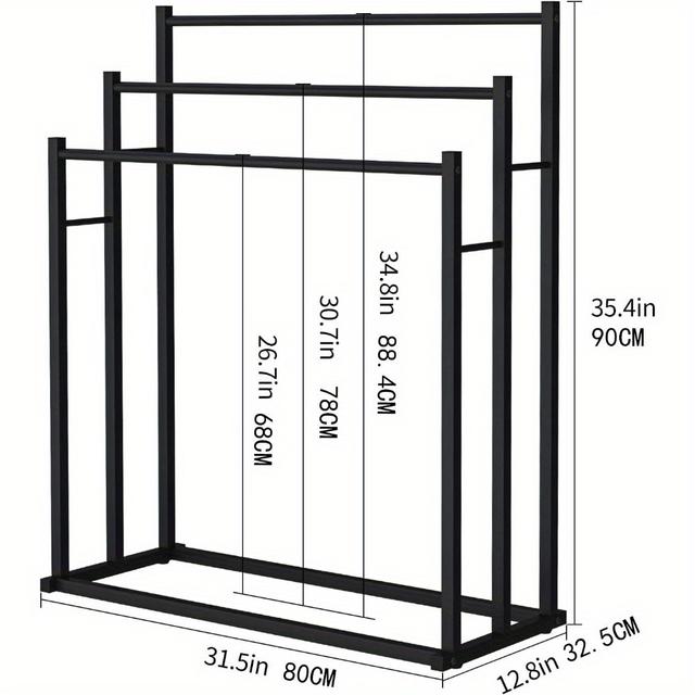 TEMU Sturdy Large Cast Iron Towel Rack - Versatile Black 3-bar Design For Bathroom, Living Room, Bedroom - Ideal For Hanging Towels And Scarves