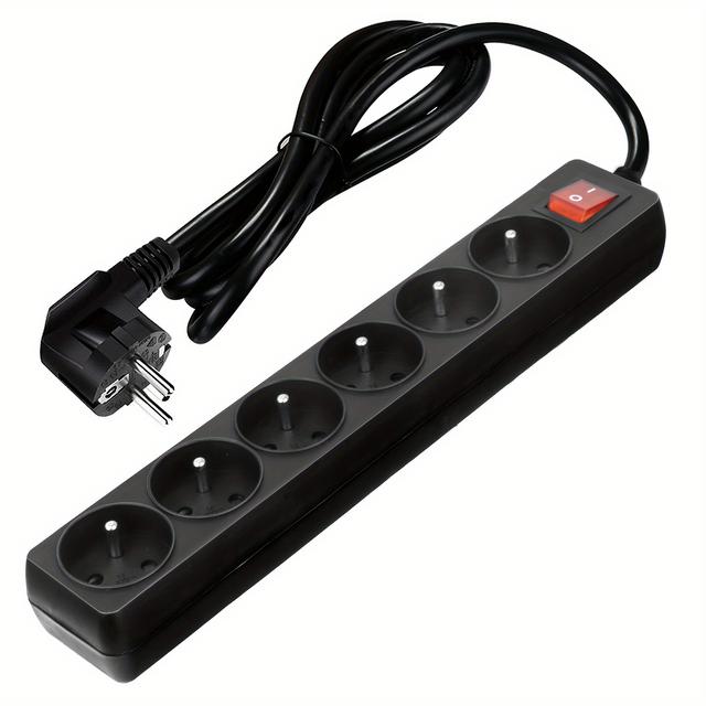 TEMU Multiprise noire avec 6 prises, cordon de robuste AC250V 13A MAX 3G1.0mm² 100cm, adaptée pour salon, cuisine et chambre