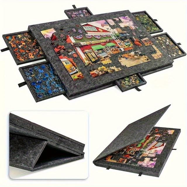 TEMU 1500pcs Felt Puzzle Table With 6 Drawers- Portable, Lightweight(77cm/30.3in X 53.6cm/21.1in), Adjustable Angle, Dust Cover| Anywhere Puzzling, Family Fun| Best Holiday/birthday Gift For