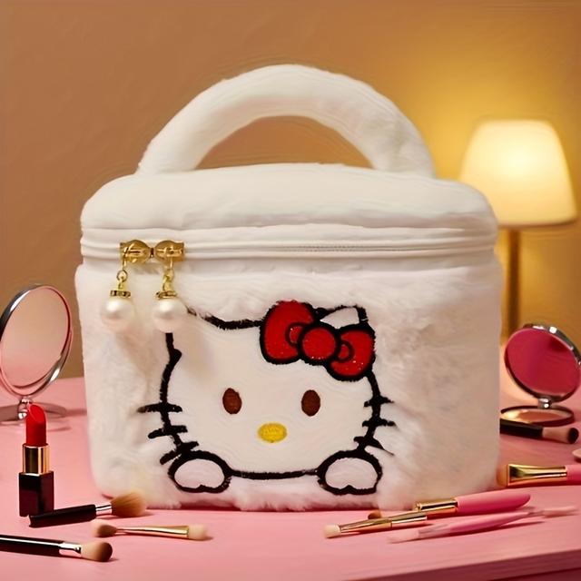 TEMU (Autorizado) Sanrio Teddy Fleece Neceser de Cosméticos de Dibujos Animados de Gran Capacidad, Bolso de Almacenamiento de Felpa para Otoño e Invierno, Neceser de Felpa