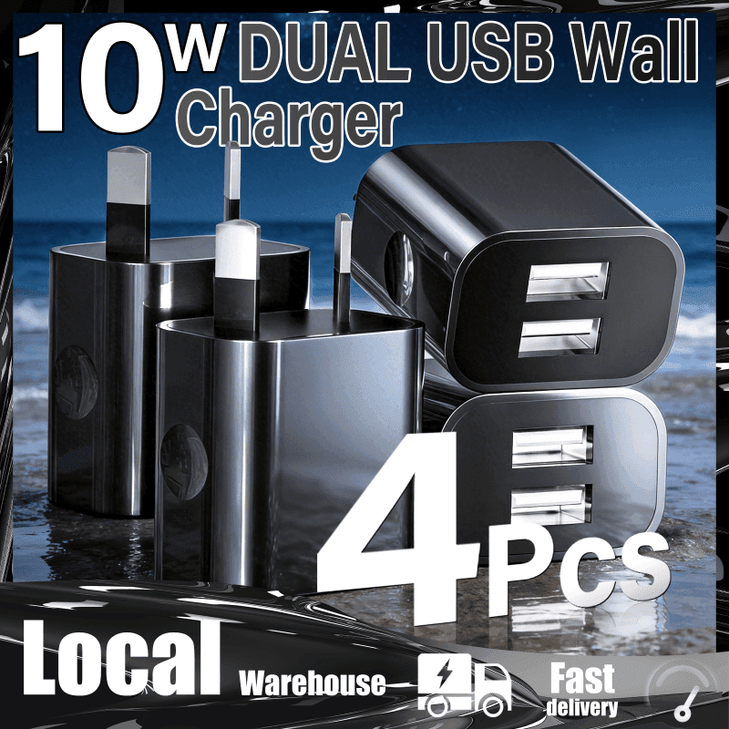 TEMU Dual Usb Wall Charger - 4 Pack Usb Power Adapter Plug, 2 Port Usb Power Adapter Au Plug 5v/2.1a, Saa Wall Plug Charger For Iphone, Ipad, Galaxy, Pixel, Phones, Black