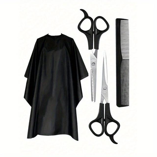 TEMU 4pcs Hair Tool Set: Including Scissors, Hair Cutting Scissors, Straight Scissors And Apron-perfect Salon Or Set, Ideal Gift For Family And Hairdresser