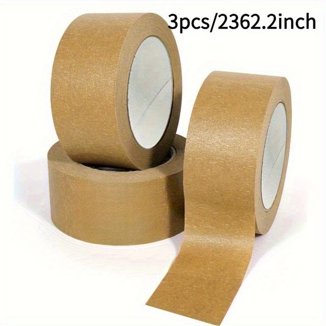 TEMU 2362.2인치/4724.41인치/3/6롤 크래프트 종이 테이프, 중량급 생분해성 자체 접착 포장 테이프, 갈색 봉인 테이프, 강력한 결합 코팅 테이프, 조명 베이지 봉인용