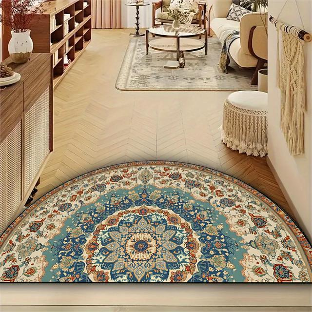 TEMU 1 قطعة سجادة باب نصف دائرية فاخرة بتصميم بوهيمي كلاسيكي، قابلة للغسل، مثالية للاستخدام الداخلي، متينة ومناسبة للمناطق ذات الحركة الكثيفة، ديكور عيد الحب وديكور وعيد الفصح