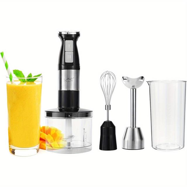 TEMU Hand Blender, 4 In 1 Blender, Hand Blender Electric 340w 2-speed And Turbo Mode, Blender With 500ml Food Chopper, 600ml Container, Milk Frother, Egg Whisk, For Smoothie Sauces Food Soups