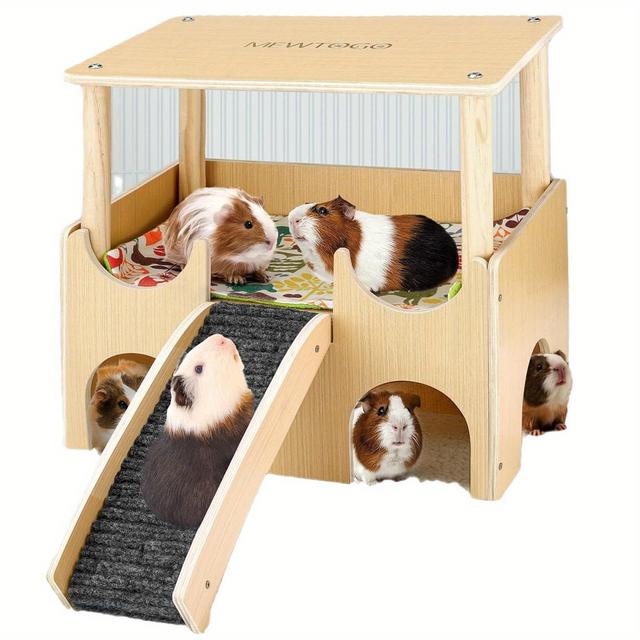 TEMU 2-tier Wooden Guinea Pig Hideaway With Stairs, Hamster House Wooden Toys , Solid Wood Animal For All