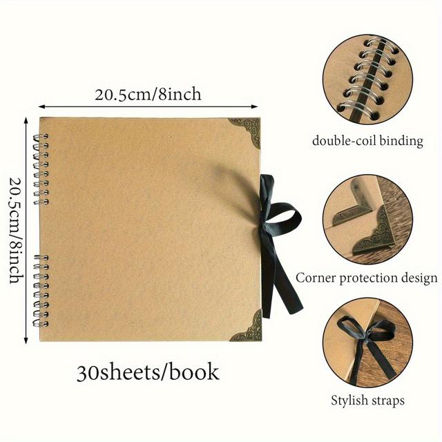 TEMU 1 Buch Kraftpapier Fotoalbum, 30 Seiten, Hochwertiges Schreibpapier, Vintage-Stil, Kreatives DIY Scrapbooking Album, Jubiläums- Familienalben, Handgemachtes Material Notizbuch-Zubehör