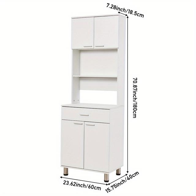 TEMU Free Standing Kitchen Cupboard, Freestanding Kitchen Storage Cabinet Sideboard Cabinet With Doors, Drawer, Shelves And Open Countertop For Dining Room Tableware, White, 23.62*15.75*70.87 Inch