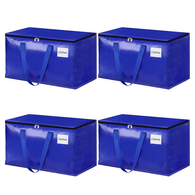 TEMU 4pcs Heavy Duty Storage Bags With Zippers – Large Capacity For Clothes, Blankets & Moving, Reinforced Handles, Reusable & High-quality Polyester, Blue, 92l, Zipper Pouch Bags, Christmas Decor