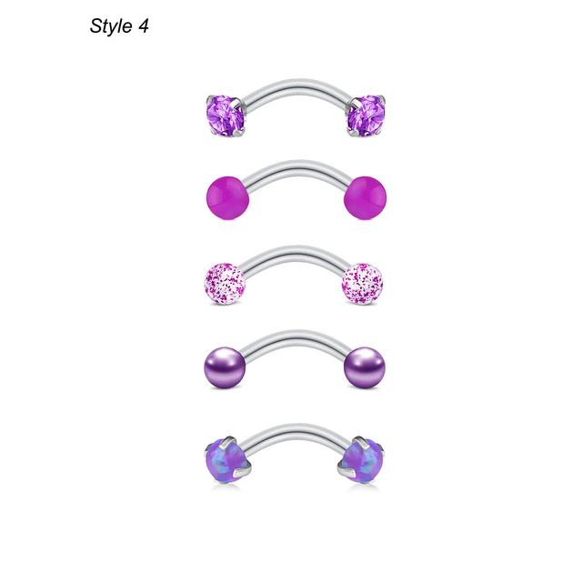 TEMU 5pcs Elegant 16g Stainless Steel Curved Barbell Piercing Jewelry Set, Synthetic Zirconia, Cute Eyebrow, Lip, Daith Rings For Women, Daily & Gift , Valentine's Day Decor Collection