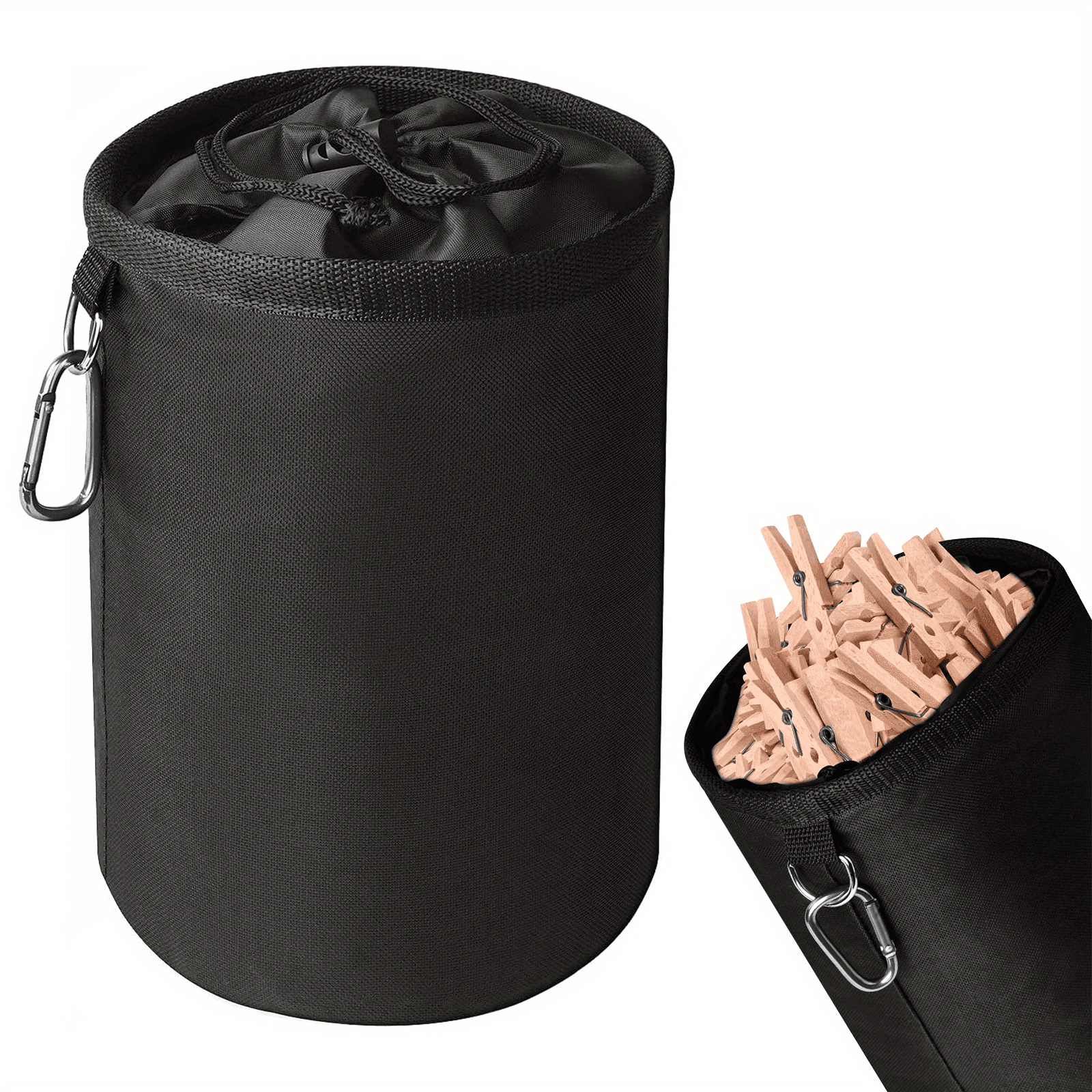 TEMU Bolsa Grande de Almacenamiento para Pinzas de Ropa de Tela Oxford con Cordón y Mosquetones, Ideal para Uso Interior y Exterior, Organizador de Ropa, Bolsas de Lavandería