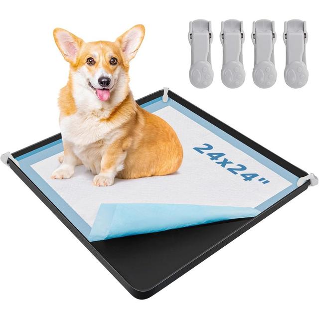 TEMU Dog Pee Pad Holder - Silicone Small Dog Potty Tray With 4 Clips, High-sided Training Mat For Toilet To 24" X24", Black