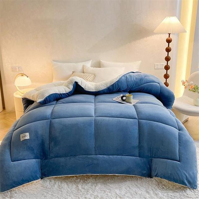 TEMU 1枚 ふわふわ羽毛布団 - 超厚手プラッシュベッドスプレッド、静電気防止オールコンフォーター、マルチニードル暖冬寝具、洗濯機対応、シングル/ダブルベッド用の柔らかく暖かいフィル