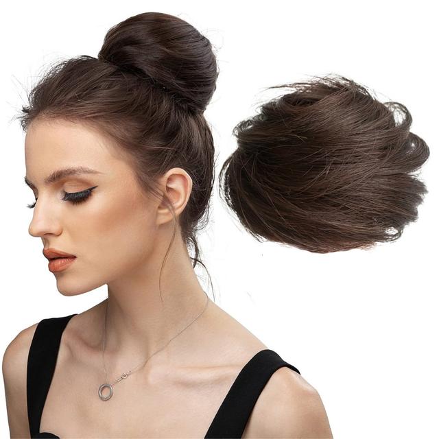 TEMU Straight Hair Bun Hair Piece Hair Bun Scrunchies Human Hair Ponytail Hair Extensions Thick Updo Hairpieces For Women 1pc