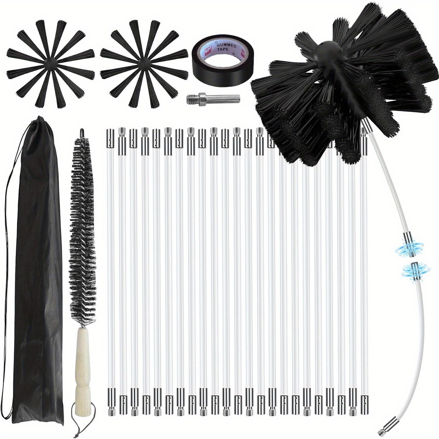 TEMU 30-foot Chimney Cleaning Kit, Dryer Vent Cleaning With 23 Nylon Rods, Rotary System For Cleaning Flues, Fireplaces, Sewage Pipes, And Fume Hoods, Reusable Plastic Brush Set For .