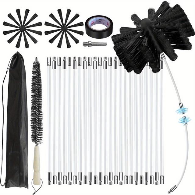 TEMU 30-foot Chimney Cleaning Kit, Dryer Vent Cleaning With 23 Nylon Rods, Rotary System For Cleaning Flues, Fireplaces, Sewage Pipes, And Fume Hoods, Reusable Plastic Brush Set For .