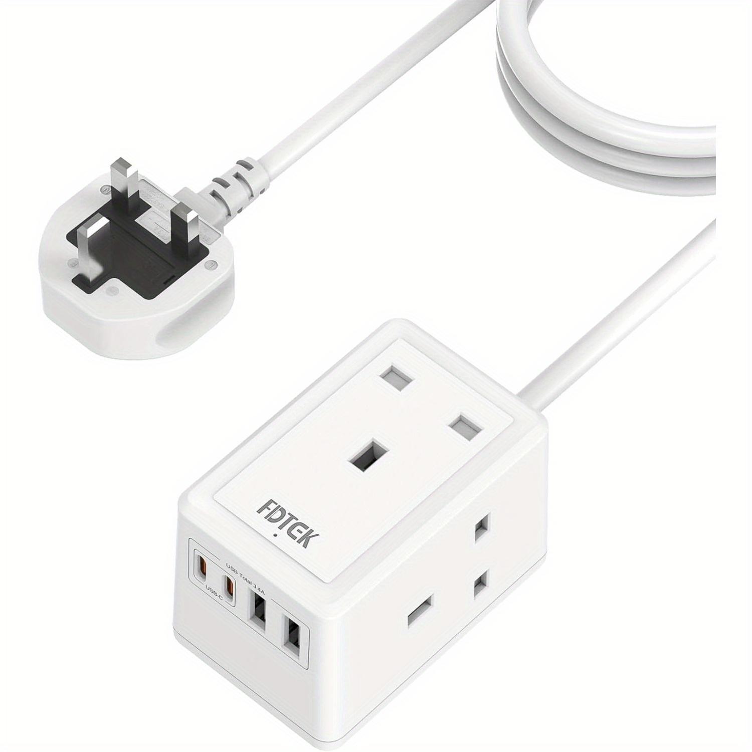 TEMU Power Strip With Usb Ports, Fdtek Compact Plug Extension With 3 Ac Sockets And 4 Usb Ports, 13a/3250w Wall-mounted Power Strip Featuring A 3-metre Extension For Home And Office Use