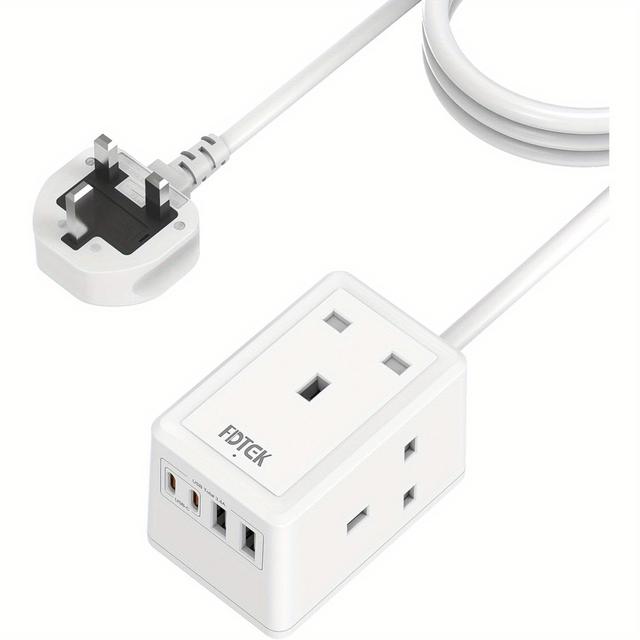 TEMU Power Strip With Usb Ports, Fdtek Compact Plug Extension With 3 Ac Sockets And 4 Usb Ports, 13a/3250w Wall-mounted Power Strip Featuring A 3-metre Extension For Home And Office Use