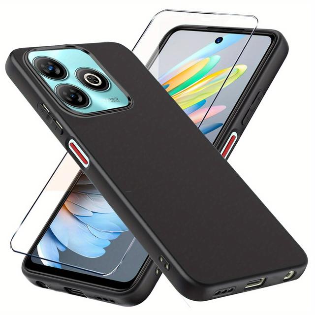 TEMU Phone Case: For Zte Blade A75 4g Case With 2pcs Tempered Glass Screen Protector Slim Shockproof Flexible Black Matt Soft Protective Phone Case Cover