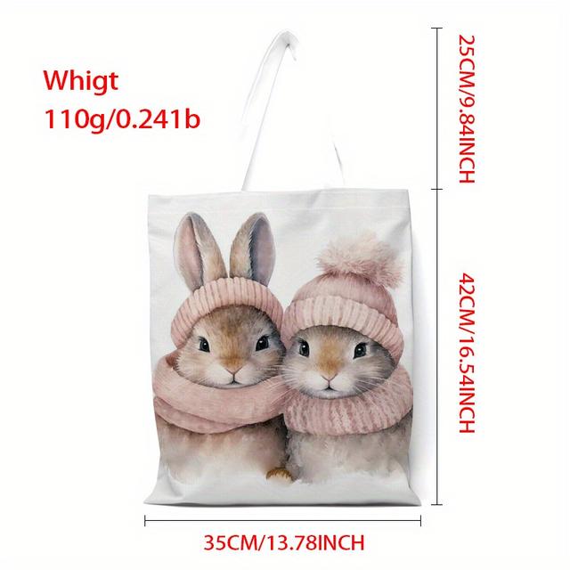 TEMU 1pc Chic Rabbit Tote Bag - Foldable Canvas Shoulder Bag With Design, Large Capacity, Machine Washable - Ideal For Shopping & Everyday Use, Perfect Gift For , Bunny Accessories