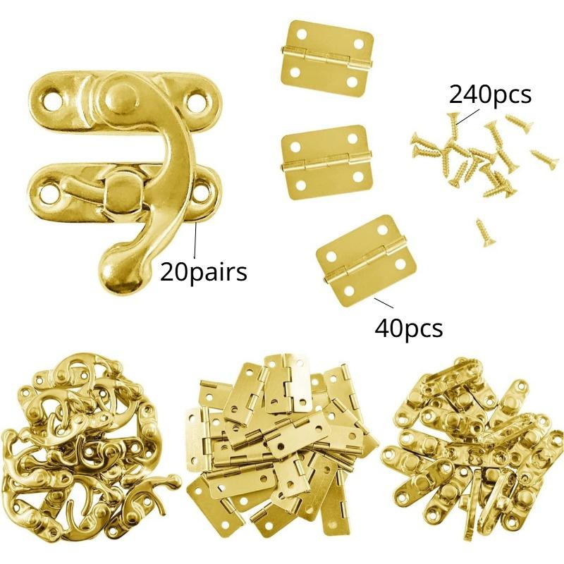 TEMU 300pcs/set, 20 Locks, 40 Hinges, Golden Jewelry Box Latch With 240 Screws - Metal Locks And Hinges For Home Decoration
