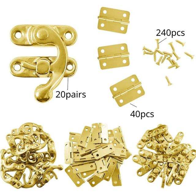 TEMU 300pcs/set, 20 Locks, 40 Hinges, Golden Jewelry Box Latch With 240 Screws - Metal Locks And Hinges For Home Decoration