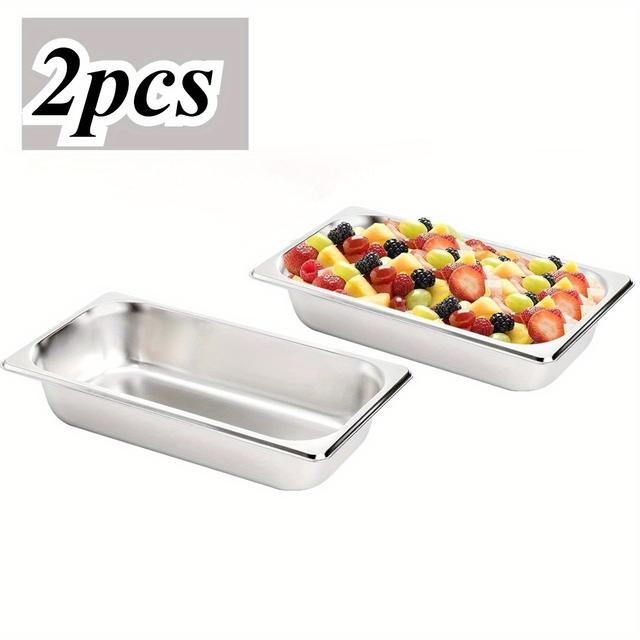 TEMU 2 Edelstahl-Dampftisch-Pan, Tiefes Anti-Jam-Breading-Tablett, Buffet-Abendessen-Lebensmittel--Hotel-Pan für Lebensmittelwärmer, Vorbereitung von Brotkrumen-Gerichten, Marinieren von Fleisch