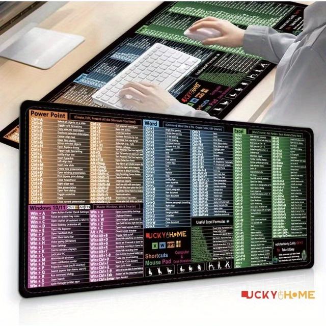 TEMU XL 엑셀/워드/파워포인트/ 단축키 마우스 패드 & 치트시트 - 미끄럼 방지 고무 베이스, 스티치 처리된 가장자리 데스크 매트, 컬러 코딩 단축키 포함, 사무실 및 게이밍 컴퓨터 액세서리 - 생산성 향상을 위한 이상적인 선물 (엑셀, 워드, 파워포인트, )