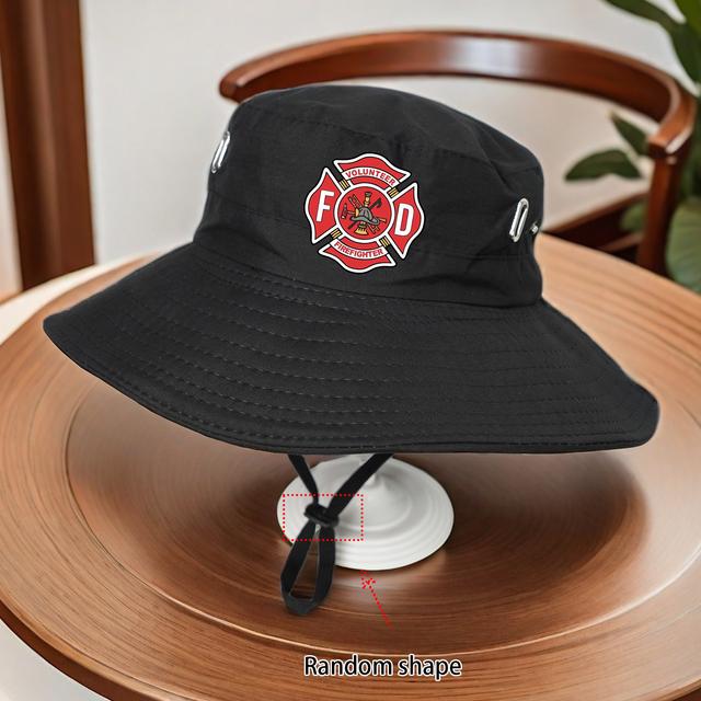 TEMU หมวกกันแดดปีกกว้าง พิมพ์ลาย "VOLUNTEER FIREFIGHTER" ระบายอากาศได้ดี สไตล์เวสเทิร์น เหมาะสำหรับกิจกรรมกลางแจ้งและใส่ไปเที่ยวพักผ่อน --- Yfm004