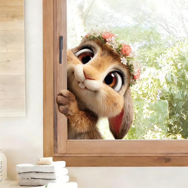 TEMU 1 Sheet Cute Easter Bunny Window Cling, Wreath Patterns, Reusable Static Cling Decals, Suitable For Bedroom And Window Decoration, Spring Easter Decoration Window Stickers