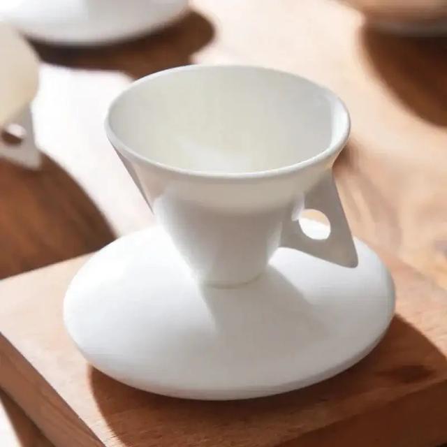 TEMU Cup And 1 Saucer Made Of Bone China, Designed For Pour-over Espresso. This Stylish, Personalized Conical Cup Is Small Yet Exquisite And Valuable