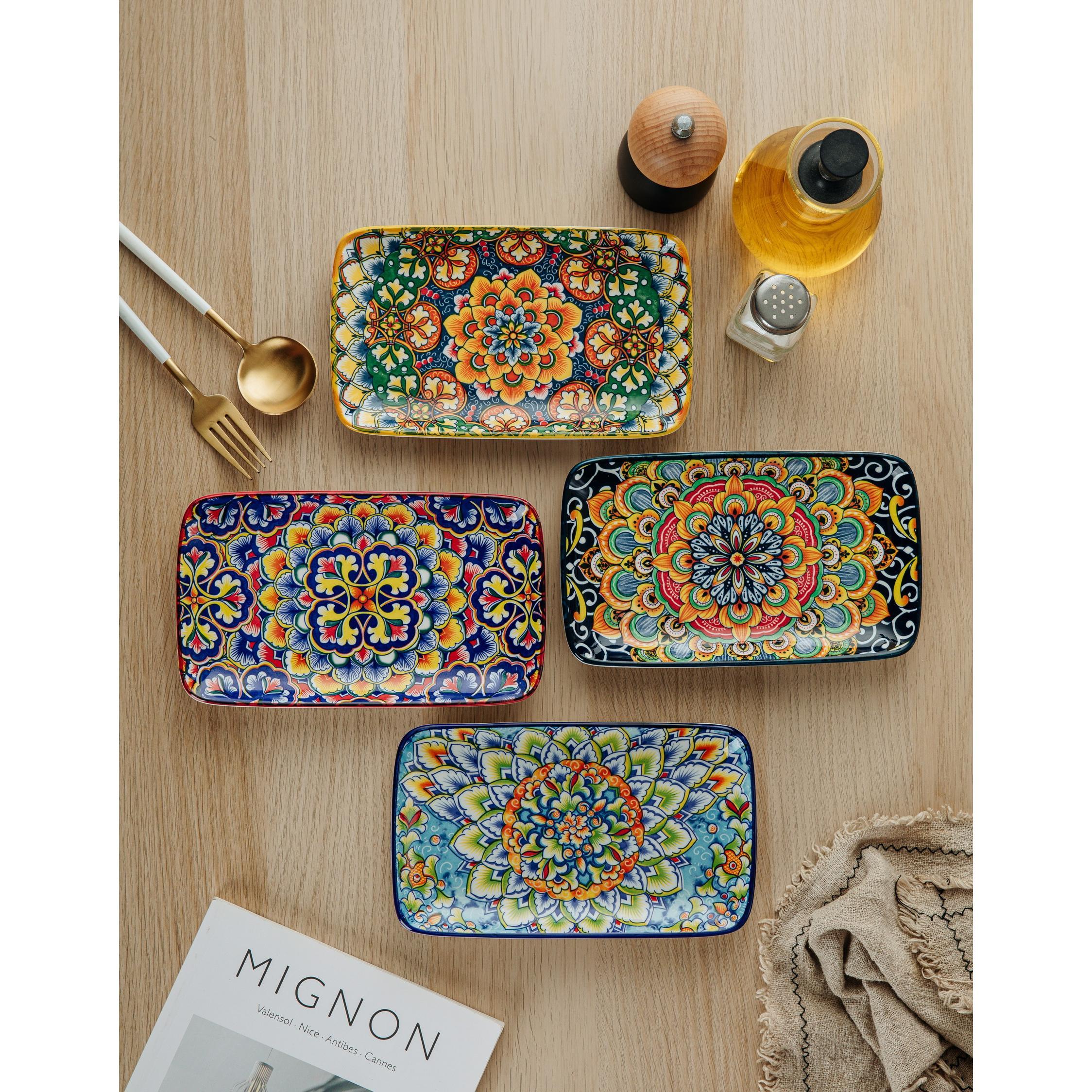 TEMU Ceramic Salad Plates Set- 8.5 Inch, Rectangular Dessert Plates For Sushi, Appetizer, Cake- Microwave& Oven Safe, Porcelain Plates For Kitchen Decor Set Of 2/4