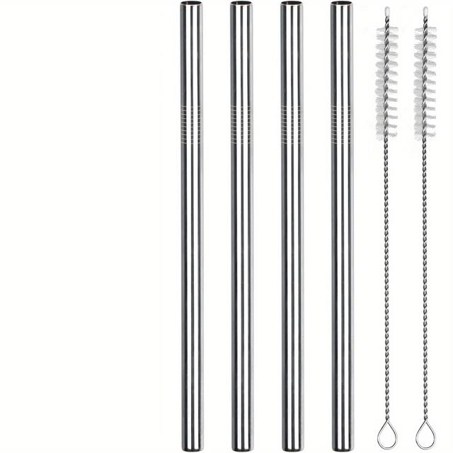 TEMU 4-pack Stainless Steel Replacement Straws For Owala 24/32 Oz Water Bottles, 304 Metal Drinking Straws With Cleaning Brushes, Reusable & Compatible