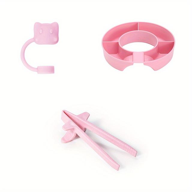 TEMU Ein Set mit Snack-Teller, inklusive 1 Obstschale + 1 Snack-Clip + 1 Katzen-Strohhalmdeckel, kompatibel mit einer 40oz-Thermoskanne. Ideal für Outdoor-Aktivitäten, Filmabende und Partys