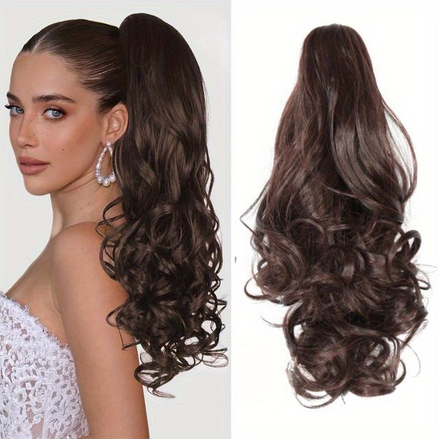 TEMU Elegant Women's Deep Wave Ponytail Extensions, Clip On Ponytails, Synthetic High Temperature Fiber, Top New Releases Hairpieces