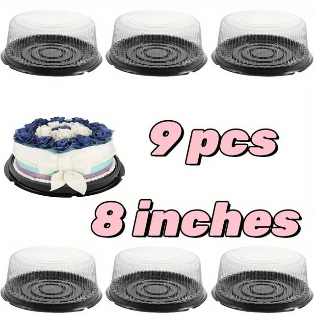 TEMU 9pcs 8" Round Cake Containers With Lids, & Reusable, Ideal For Cake Storage & Display - Hand Wash Only, Perfect For Elegant Cakes With Roses And Bow