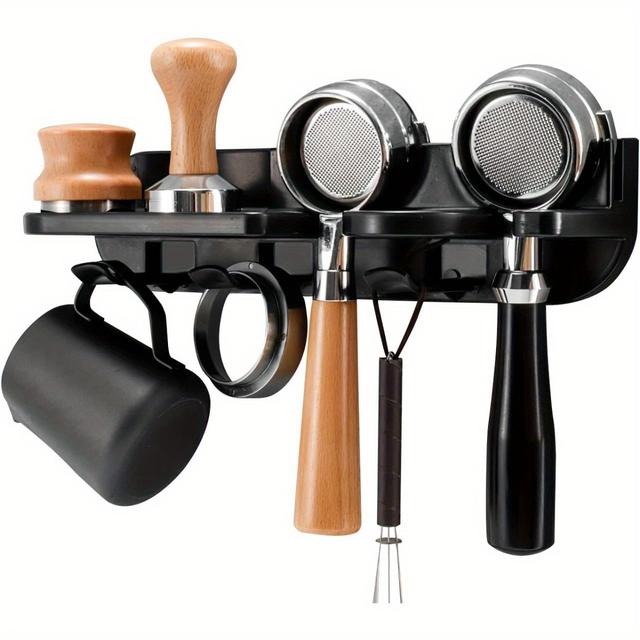 TEMU Wandmontiertes Kaffee-Station-Aufbewahrungsregal, Kaffeemaschinen-Aufbewahrungsregal, 54-mm-Filter-Aufbewahrungsregal, Kaffeezubehör-Aufbewahrungsregal, geeignet für Bars, Wohnungen und Büros