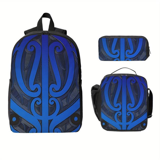 TEMU Of 3 Tribal Bags Including Backpack, Lunch Bag, And Pencil Case, Featuring Adjustable Straps, Picnics And Back-to- With ., For Teenager