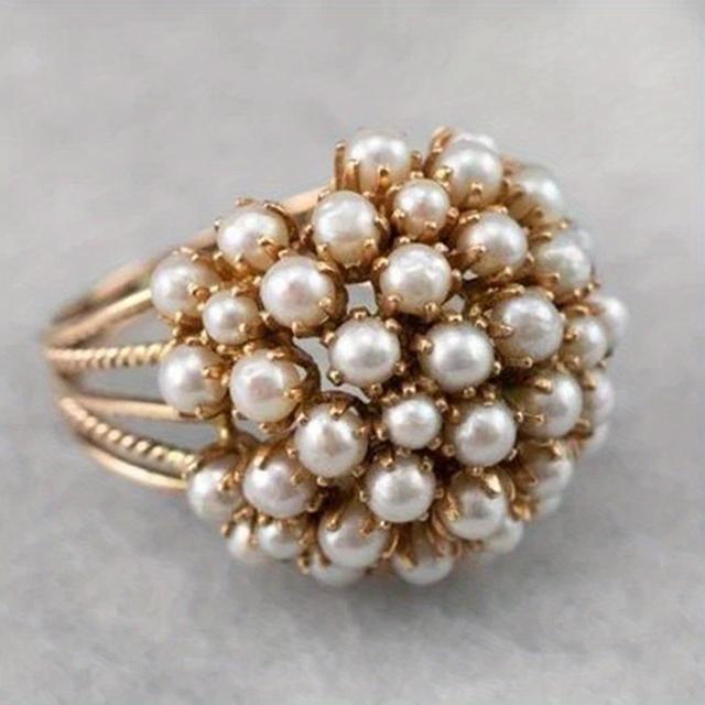 TEMU European And American Popular Bohemian Retro Exotic Tribal Style Party Jewelry Gift Elegant Pearl Decorative Flower Ball Ring Engagement Ring Unique Personality Design And