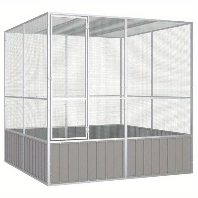 TEMU Gray Galvanized Steel Bird Cage 213.5x217.5x211.5 Cm - Spacious, Durable And Rustproof, Great For A Of Birds
