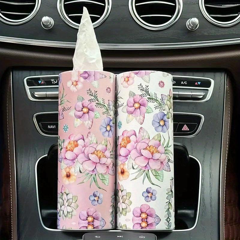 TEMU 2 Rolls Of Compact Floral Car Tissue - Car Tissue, Cylindrical Tissue Tube, Car Seat Cylindrical Paper, Suitable For Cup Holders, Including Facial Tissue Paper