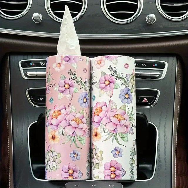 TEMU 2 Rolls Of Compact Floral Car Tissue - Car Tissue, Cylindrical Tissue Tube, Car Seat Cylindrical Paper, Suitable For Cup Holders, Including Facial Tissue Paper