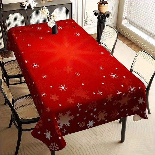 TEMU 1pc Christmas Red Themed Snowflake Element Tablecloth, Suitable For Picnics, Barbecues, Parties, And Wedding Decorations
